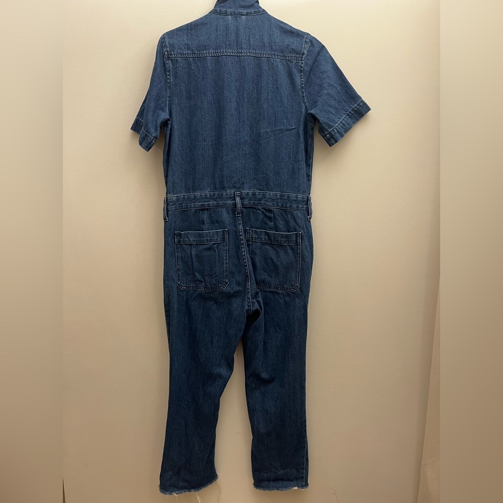 Everlane Super-Soft Coverall Blue Denim Jumpsuit Raw Hem Organic Cotton Size 4 - Picture 3 of 15